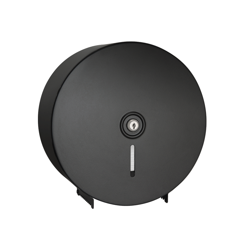 MATTE BLACK SINGLE JUMBO ROLL TOILET TISSUE DISPENSER – ROUND – SURFACE MOUNTED