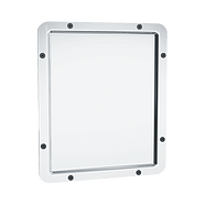FRAMED MIRROR – 20 GA. #8 MIRROR POLISHED STAINLESS STEEL, FRONT MOUNT WITH WALL ANCHOR, 10-1/16" X 11-9/16"